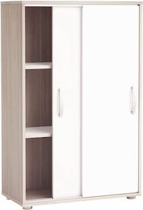 mueble armario bajito infantil puertas correderas blanco y roble